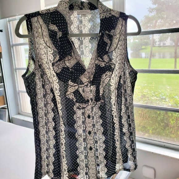 Tahari ASL Ruffle Button up Sleeveless Blouse Great for Under a Business Suit S - Picture 4 of 11